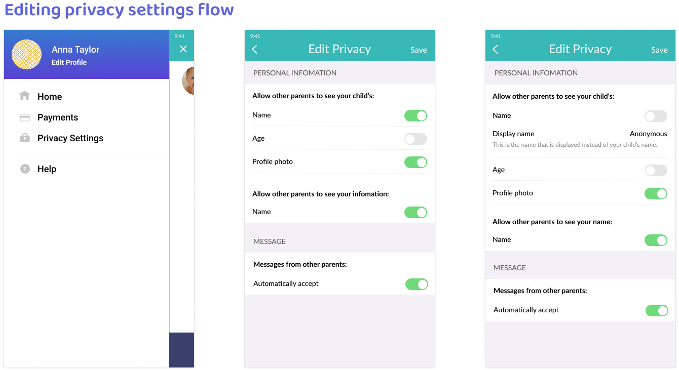 mid-fidelity wireframes sending a request