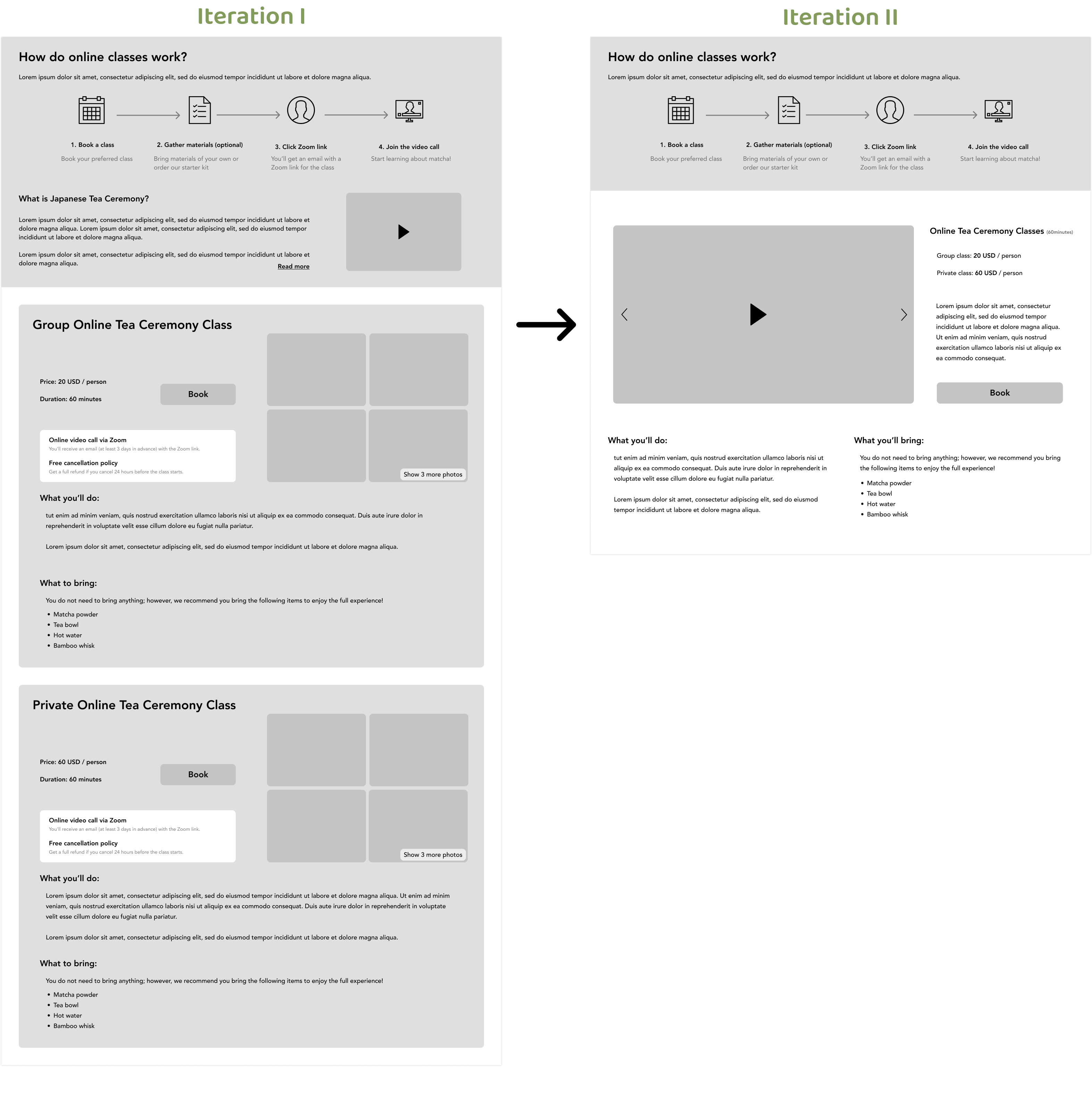 Wireframes class overview page 2 iterations